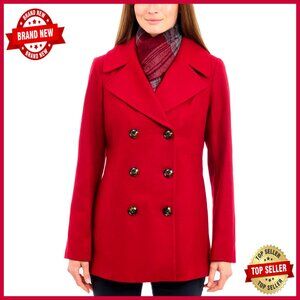 Plus Size Wool Blend Peacoat with Scarf, Double Breasted Winter Coat